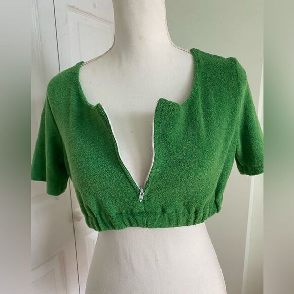 Dead stock 1970s Bright Green Cropped Terry Cloth Top - Picture 4 of 7